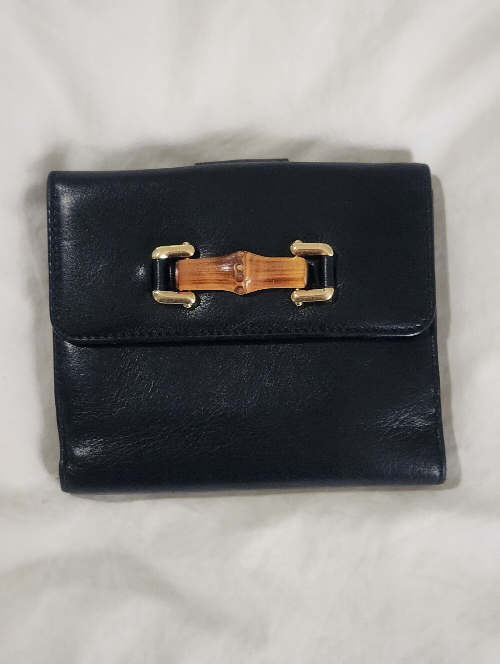 Gucci Bamboo Wallet Bifold Women’s Mini Compact Small Black Leather Vintage